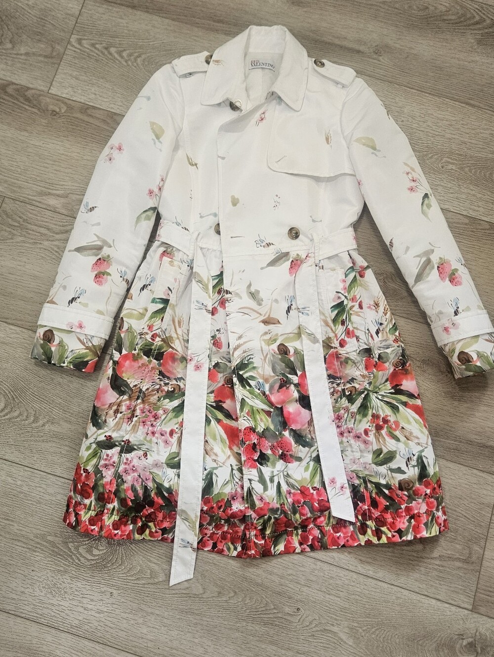 RED Valentino White Floral Trench Coat